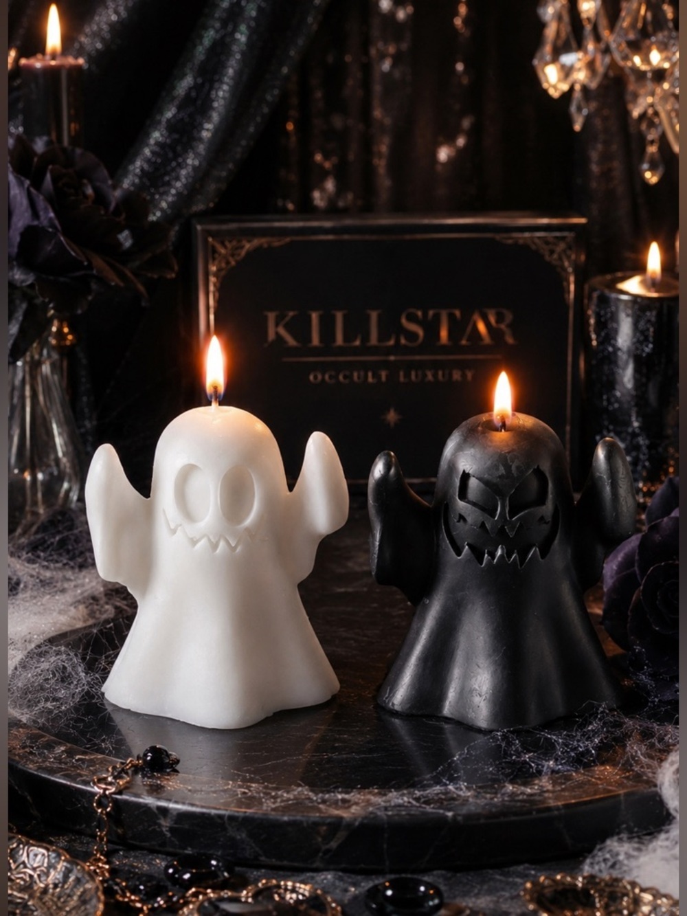 KILLSTAR Boo Eek Ghost Candle Set Black White Soy Wax Halloween Decor